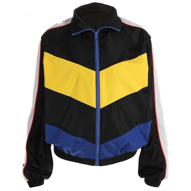 Waatfaak Spring Autumn Jacket Women Oversize Black Patchwork Bomber Jacket Patched Windbreaker Zipper Up Coats And Jackets Women