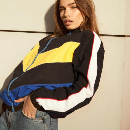 Waatfaak Spring Autumn Jacket Women Oversize Black Patchwork Bomber Jacket Patched Windbreaker Zipper Up Coats And Jackets Women